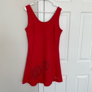Desigual Vibrant Red Mini Dress with Artistic Detail - NWOT Size 10